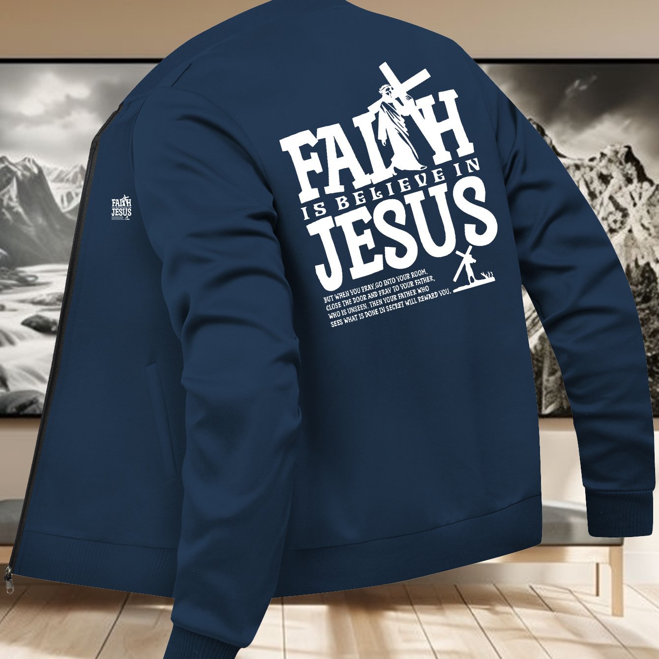 Divine Power Casual Faith Zip Up Jacket With Stand Collar