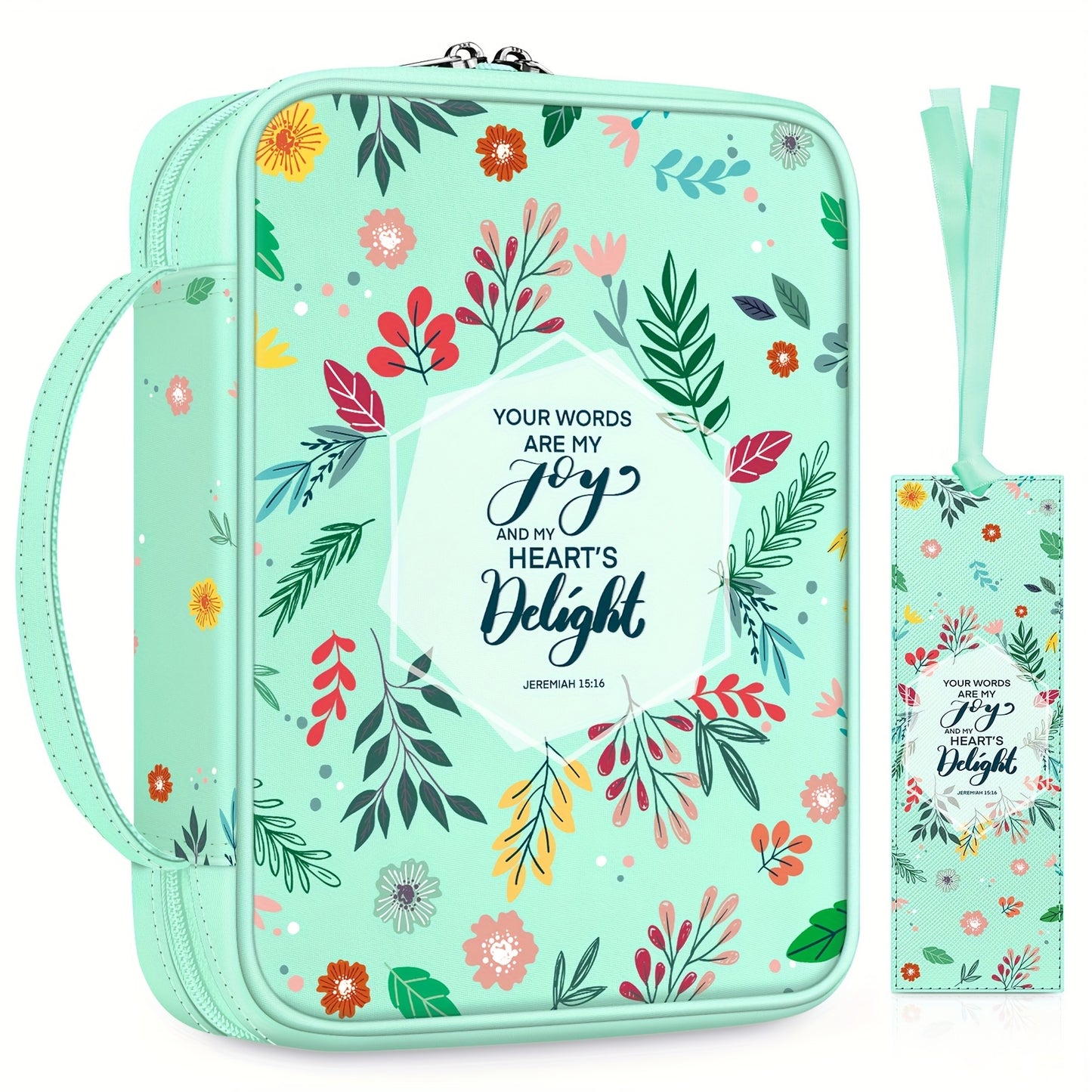 Floral Bible Cover Carrying Case With Handle Zip Pocket