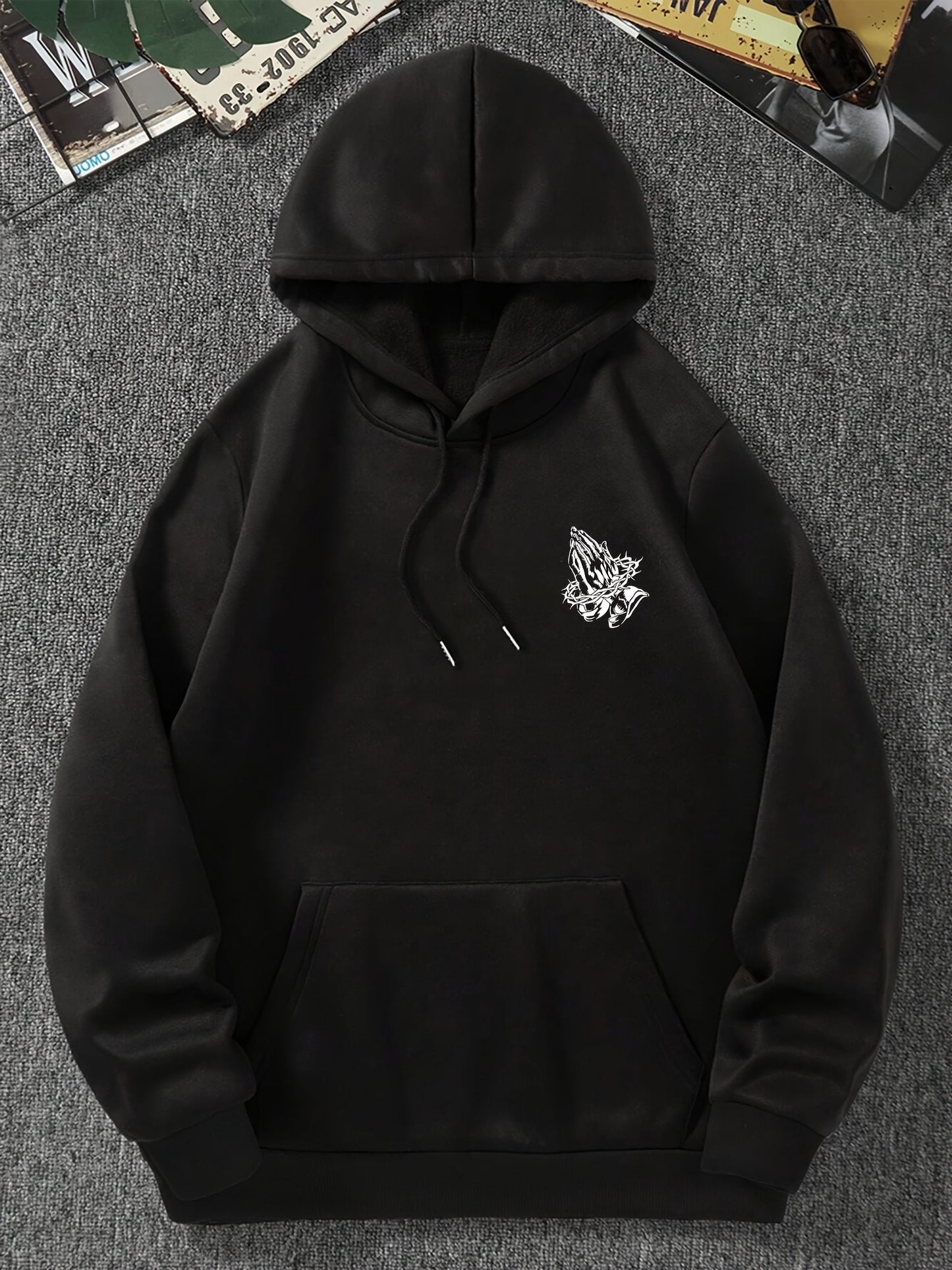 Men's Polyester Hoodie with God Bless You Graphic