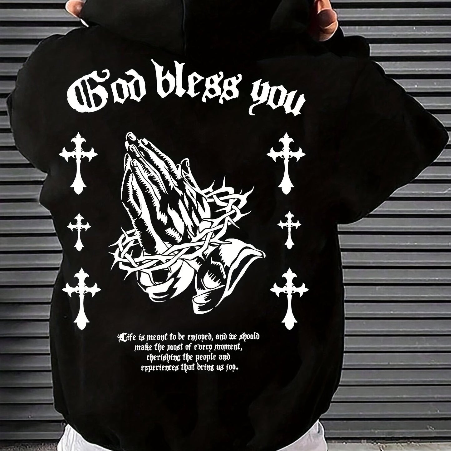 Men's Polyester Hoodie with God Bless You Graphic