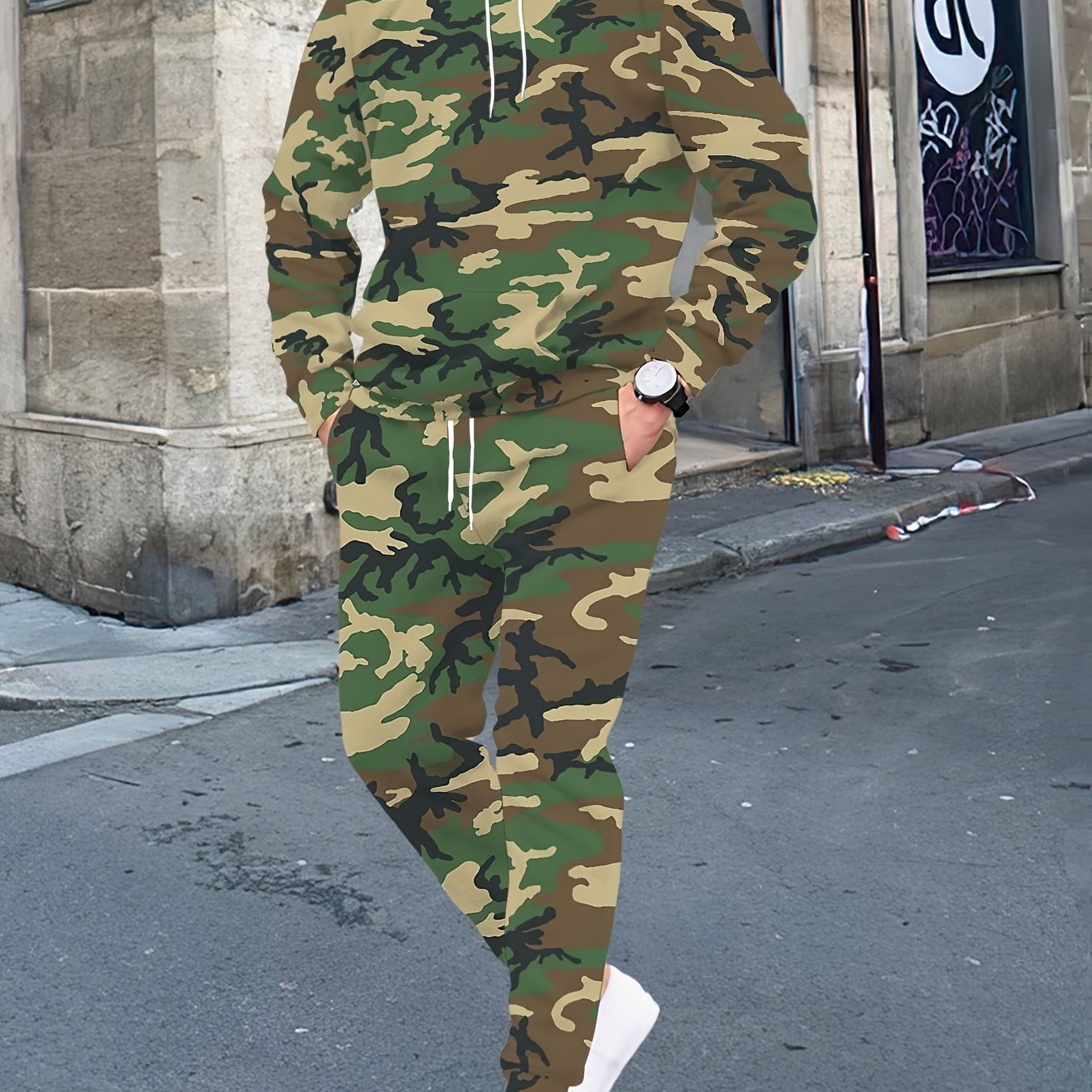 IHDP Camouflage Hoodie and Pants Set for Men Outdoor