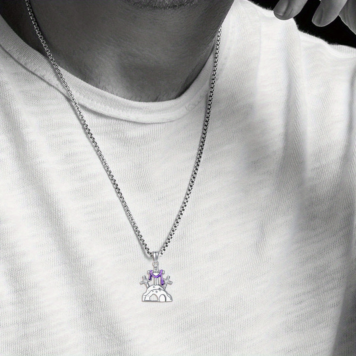 YAFEINI Empty Tomb Cross Necklace He Is Risen Jewelry