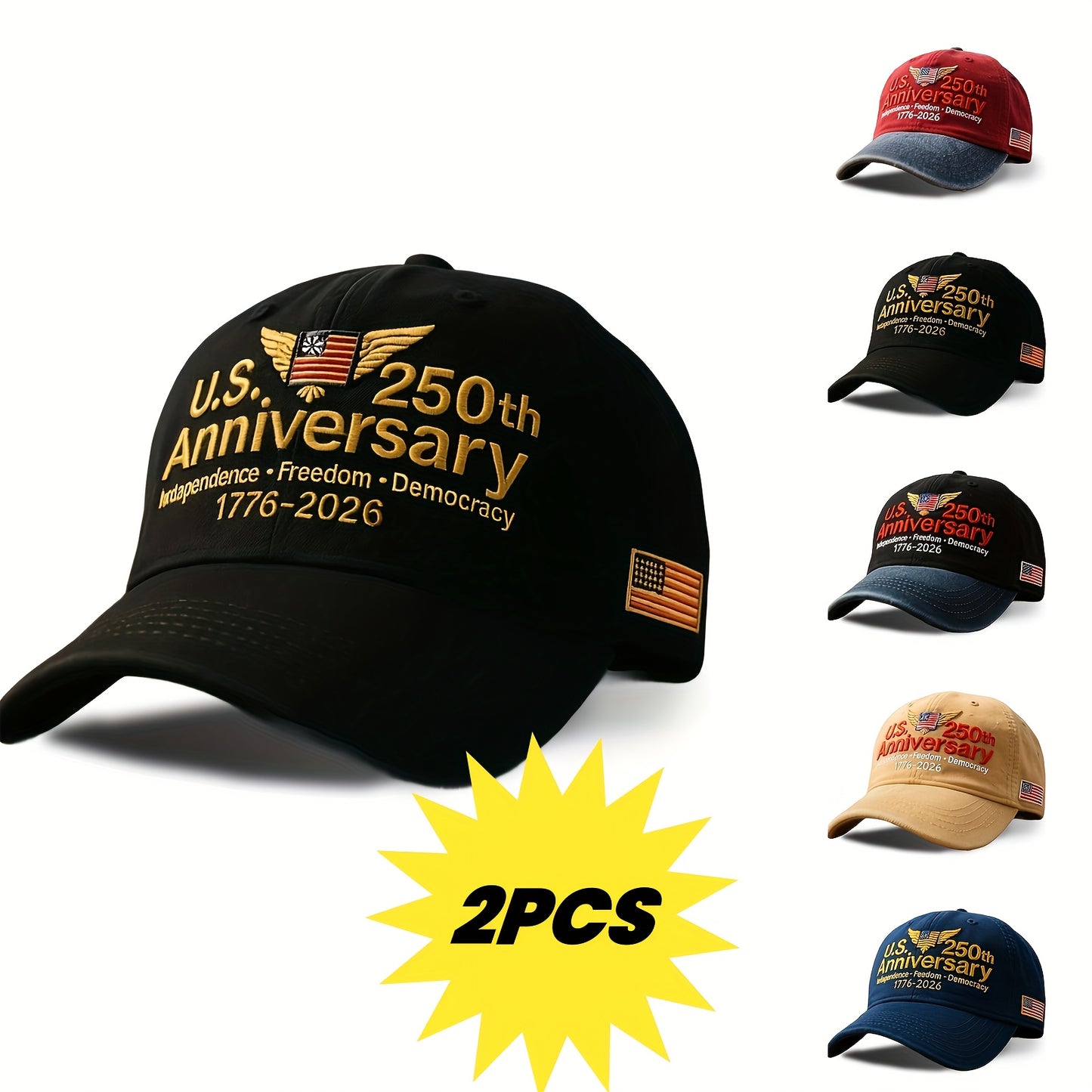 2pcs USA Patriotic Baseball Caps 250th Anniversary of Independence