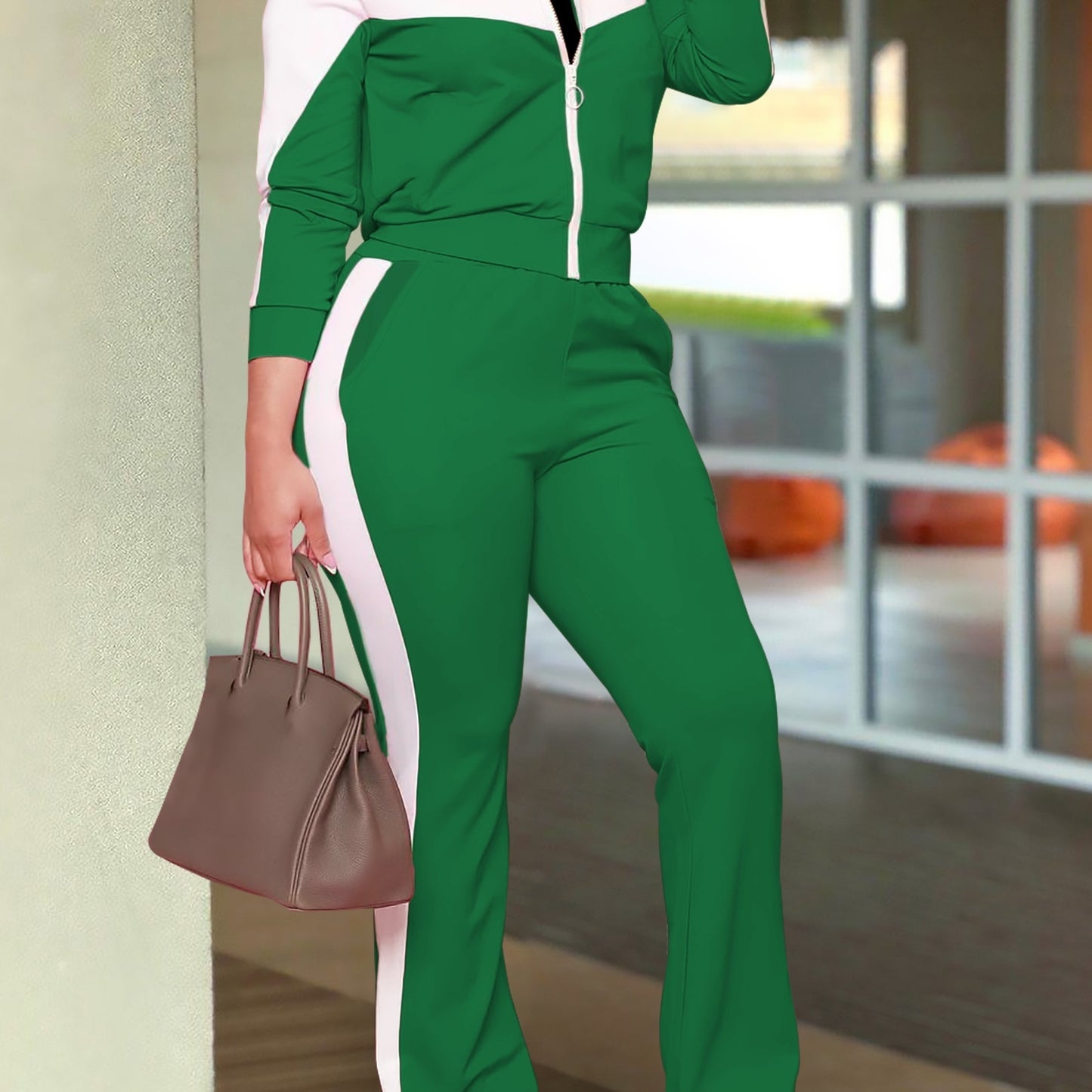 Women Fashion Sports Zip Up Jacket Casual Pants Set