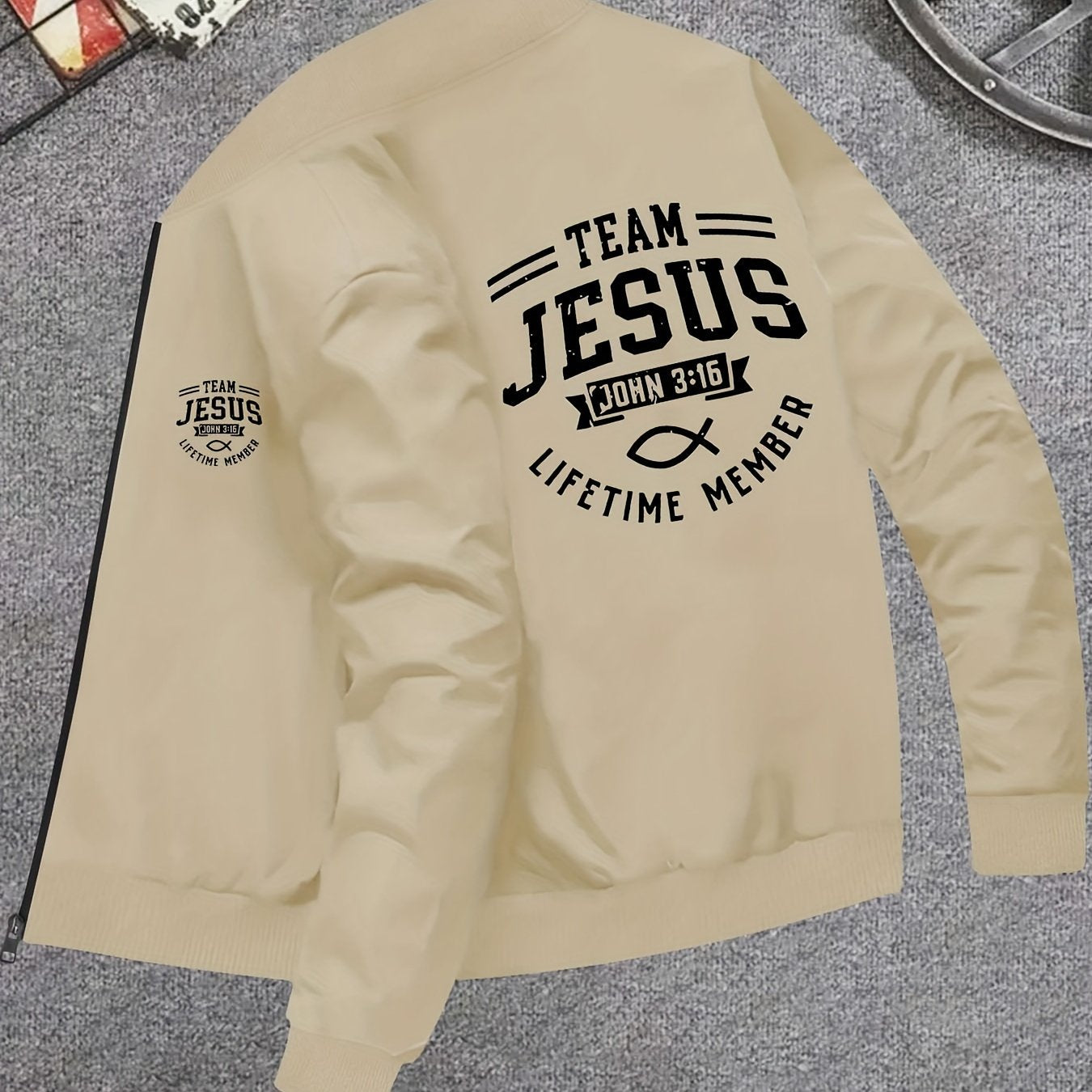 Jesus Printed Slim Fit Knitted Jacket With Zipper Pockets