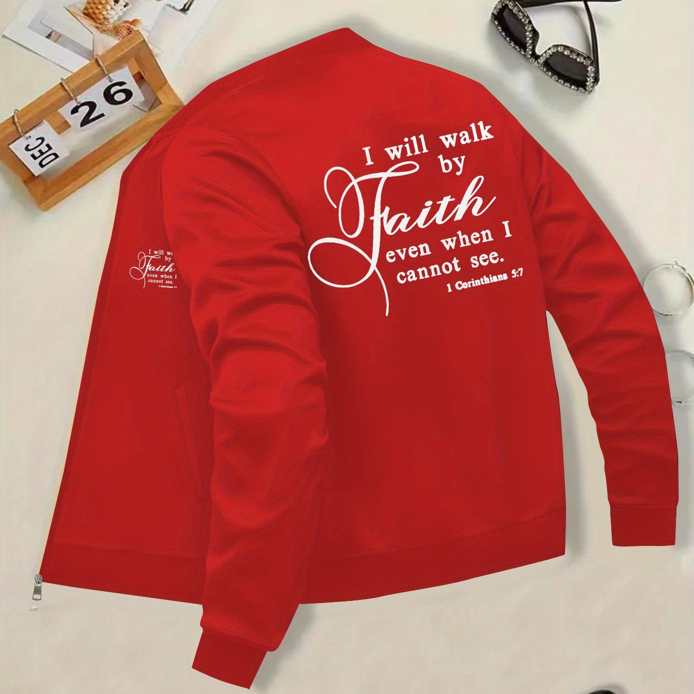 Women's Inspirational Faith Print Black Jacket by In His Divine Power