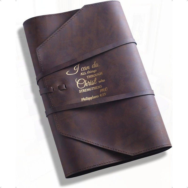 Leather Bible Cover for Men and Women I Can Do All Things Through Christ Gifts