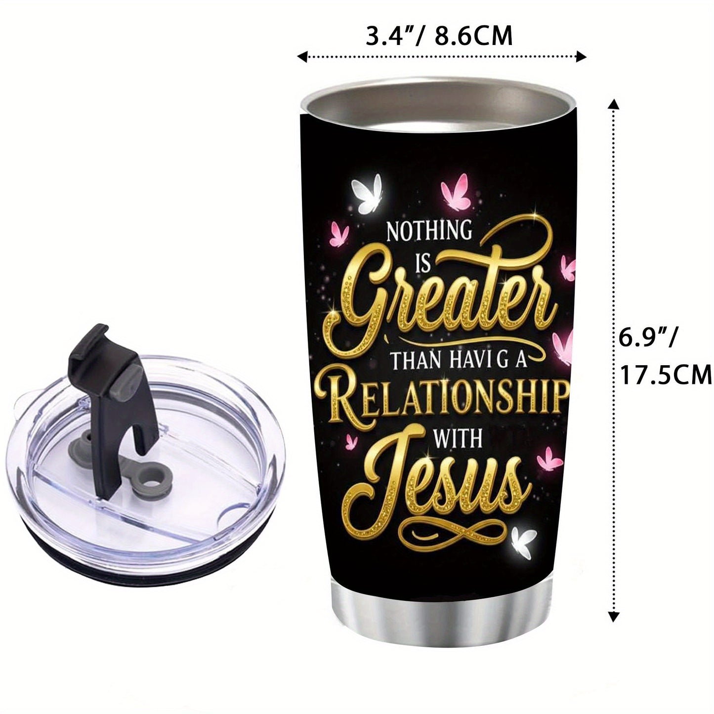 Elegant Black & Golden Glittery Butterfly Tumbler with Lid & Straw