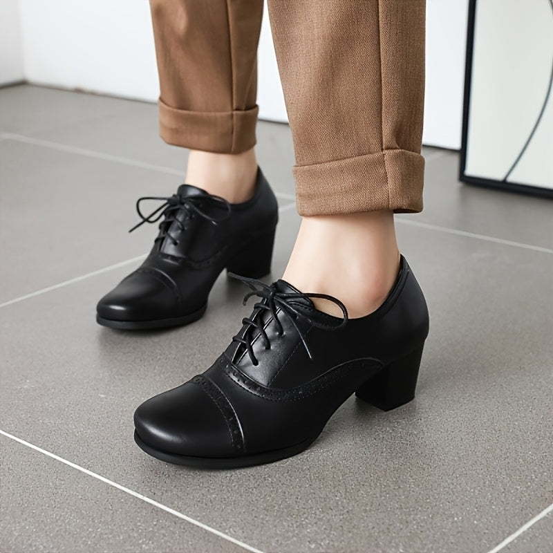 Womens Chunky Lace Up Vintage Oxfords Dress Pumps