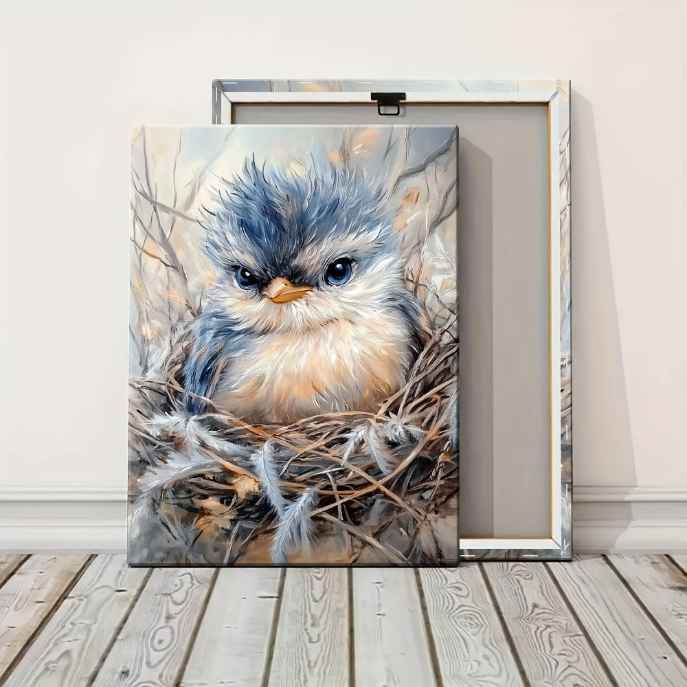 Charming Bird In Nest Canvas Art With Wooden Frame