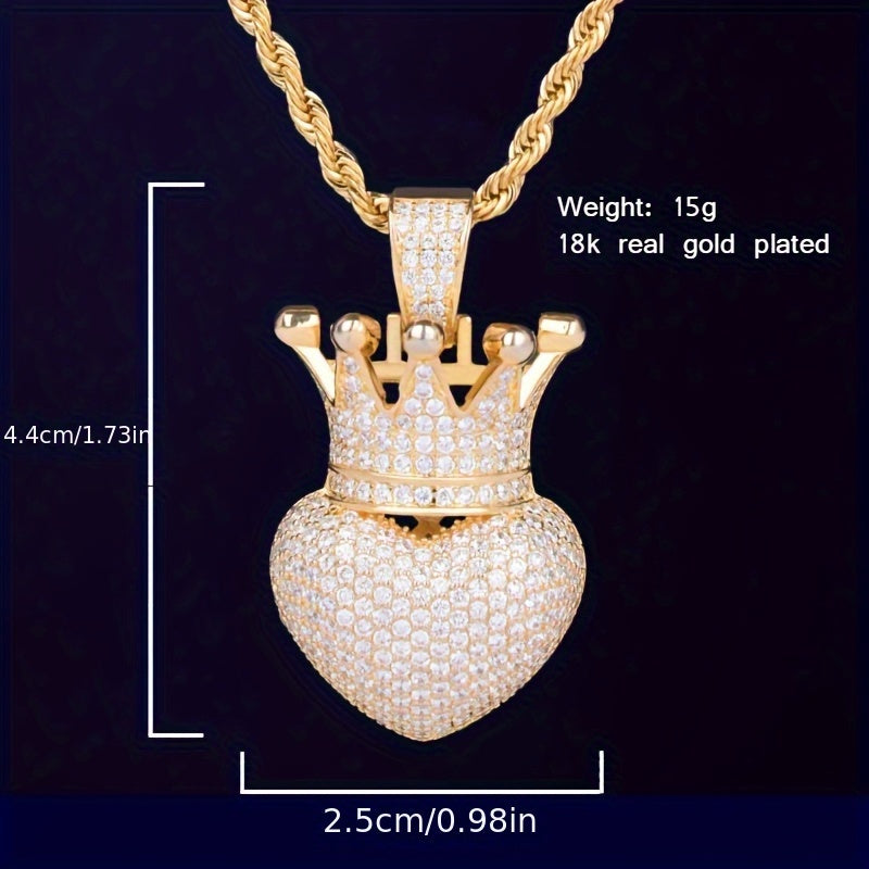 Hip Hop Love Plated Crown Pendant Necklace