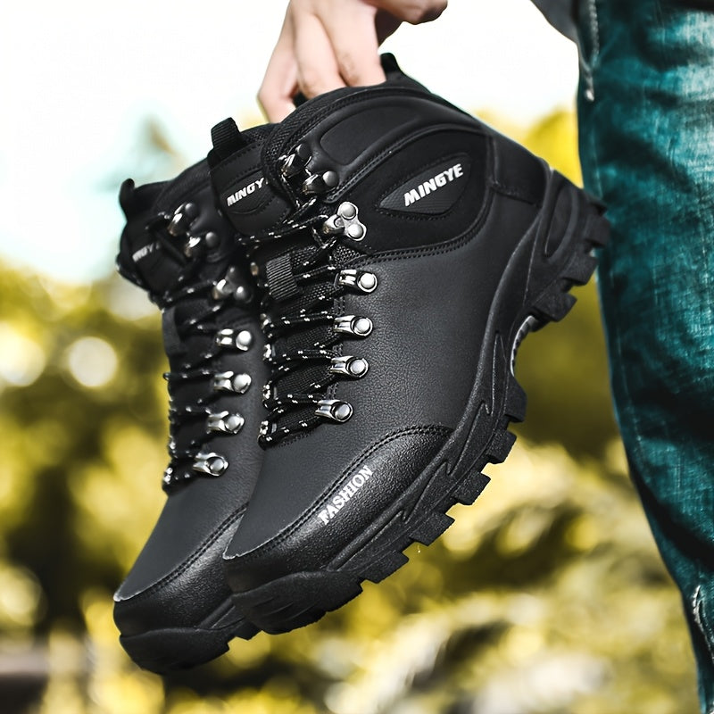Stylish Geometric Men's High-Top Casual Sneakers with Durable Synthetic Upper and TPR Sole for Outdoor Adventures Sports Streetwear and Hiking