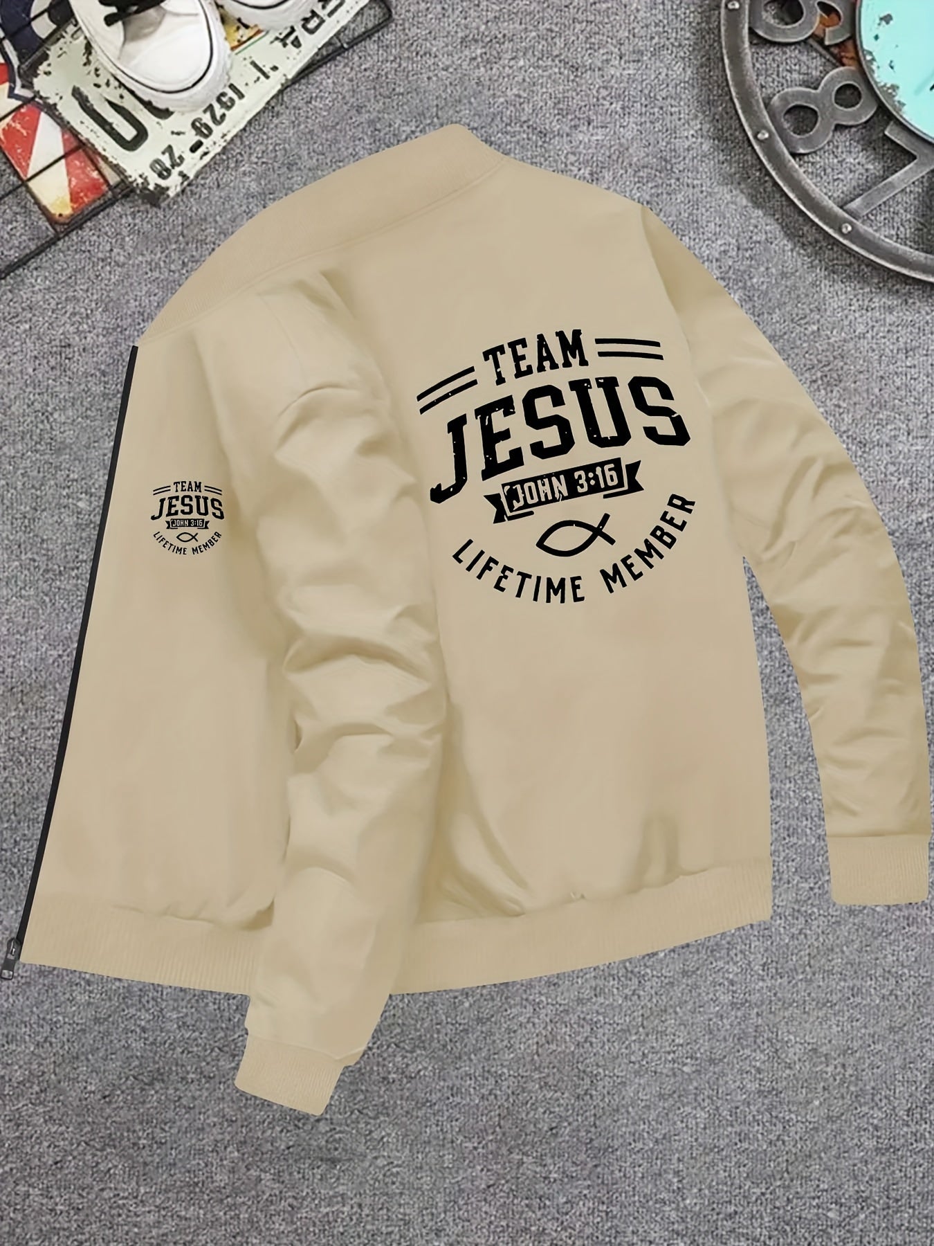 Jesus Printed Slim Fit Knitted Jacket With Zipper Pockets