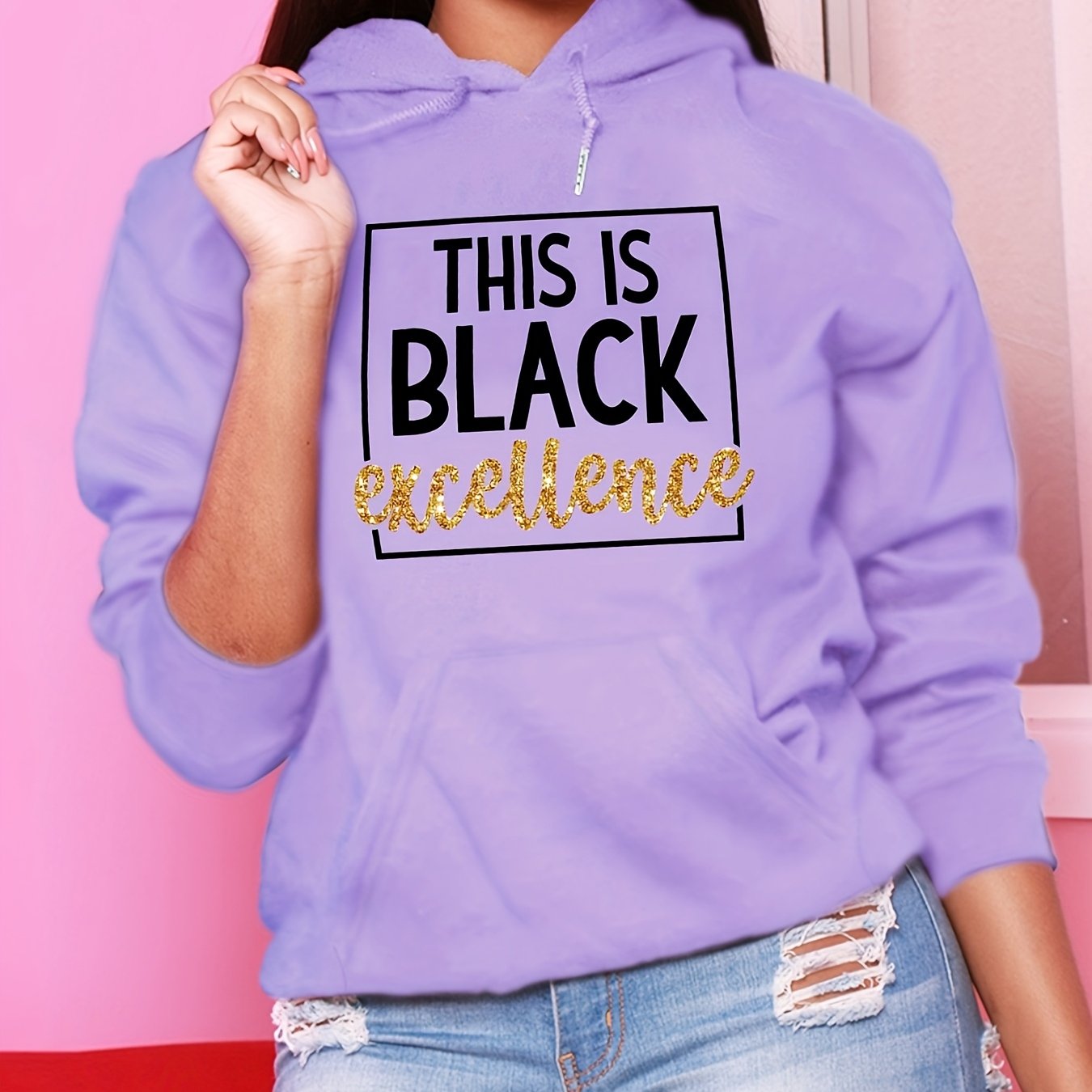 Womens Casual Polyester Hoodie Alphabet Print Drawstring