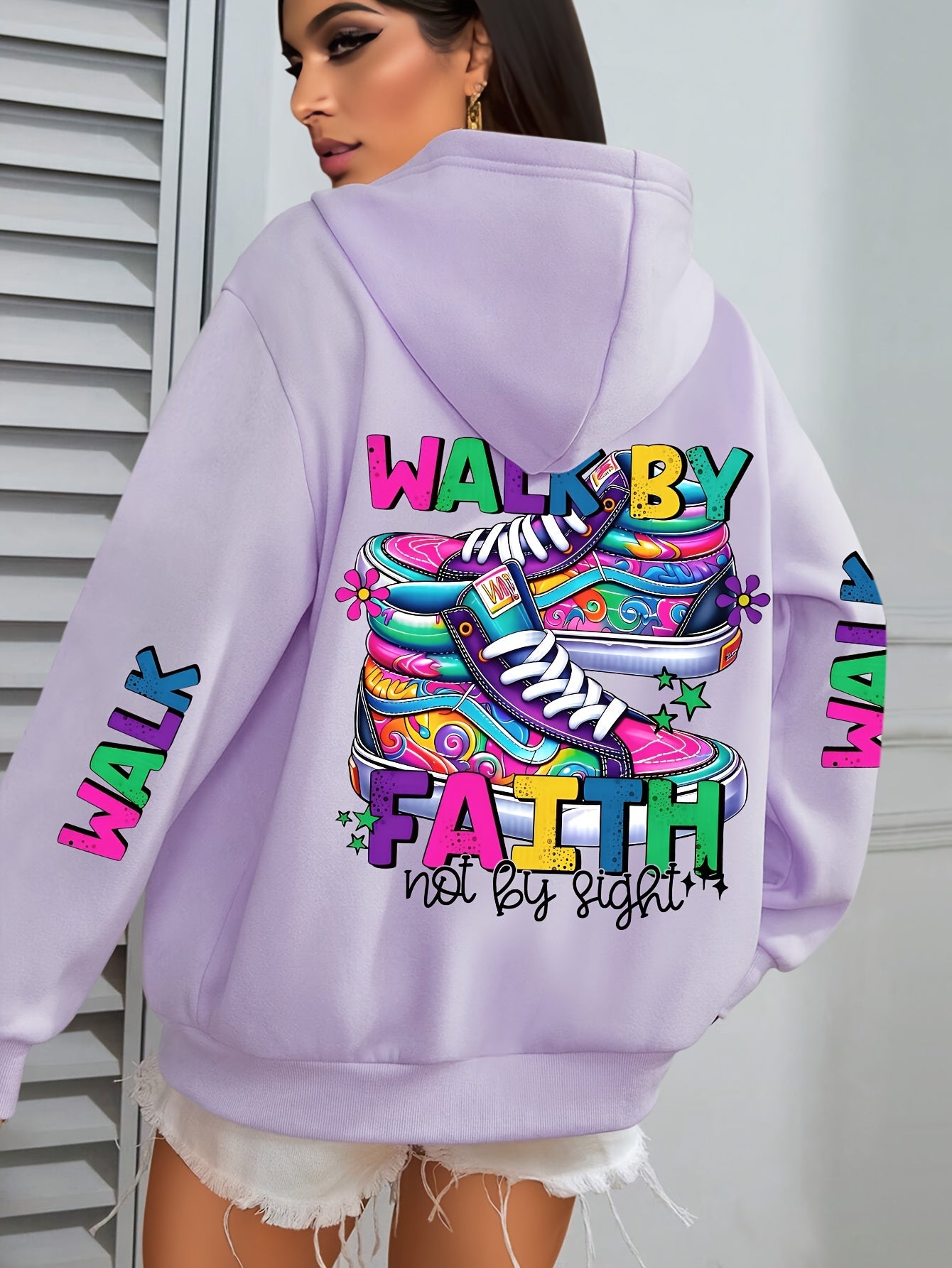 Hooded Sweatshirt With Vibrant Shoe Print And Pocket