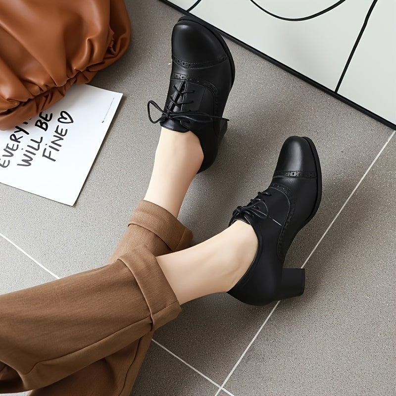 Womens Chunky Lace Up Vintage Oxfords Dress Pumps