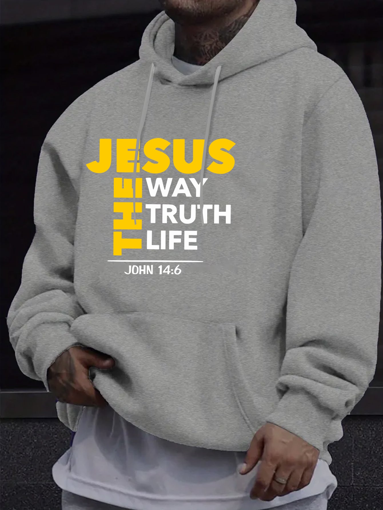 Mens Casual Geometric Hoodie With Jesus Is The Way Print