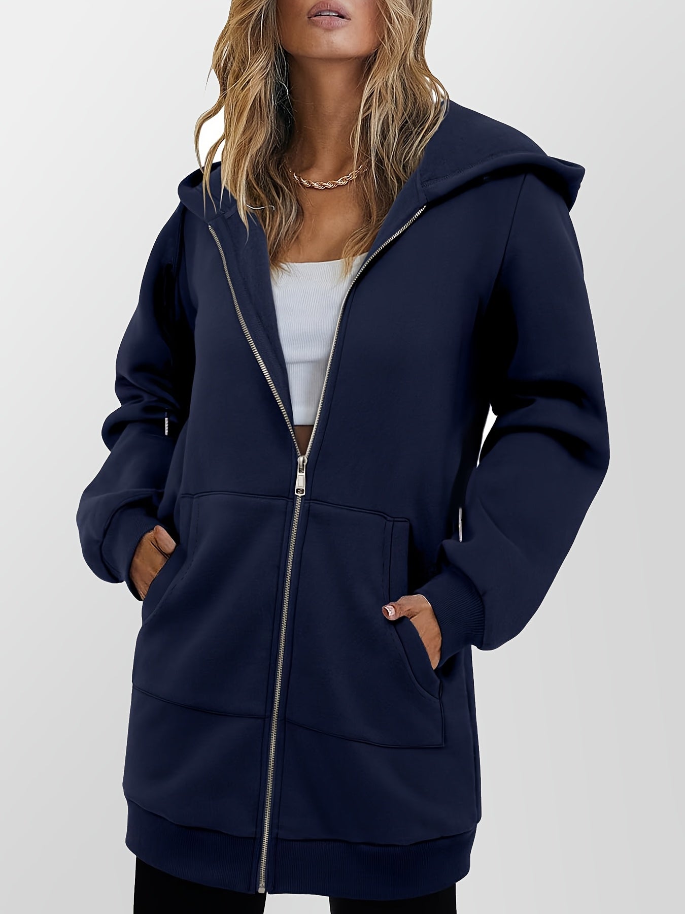 Women's Casual Longline Zip Up Hoodie by In His Divine Power