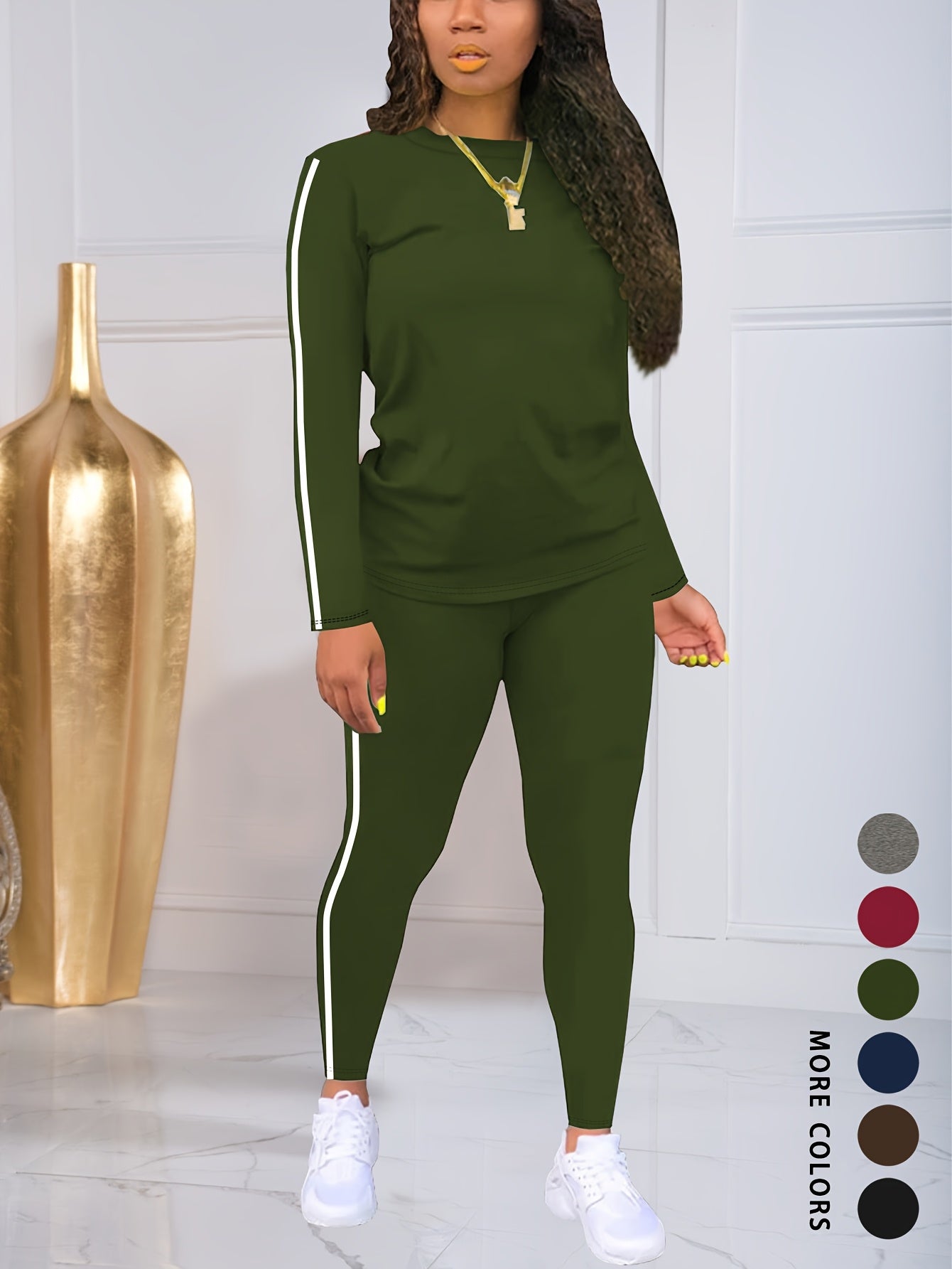 Women Autumn Winter Two Piece Pants Set With Stickers