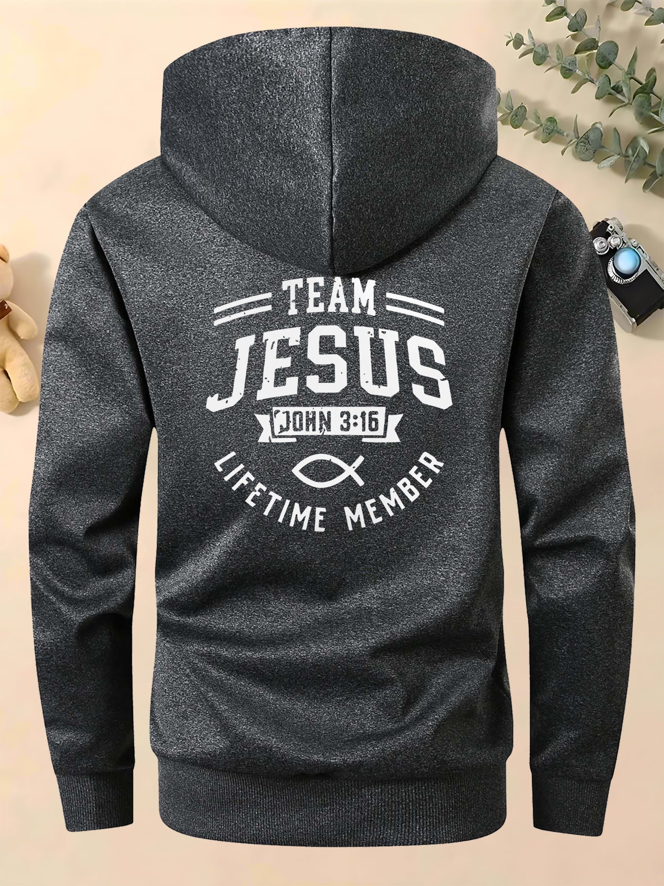 Mens Casual Hooded Polyester Jacket With Jesus Print