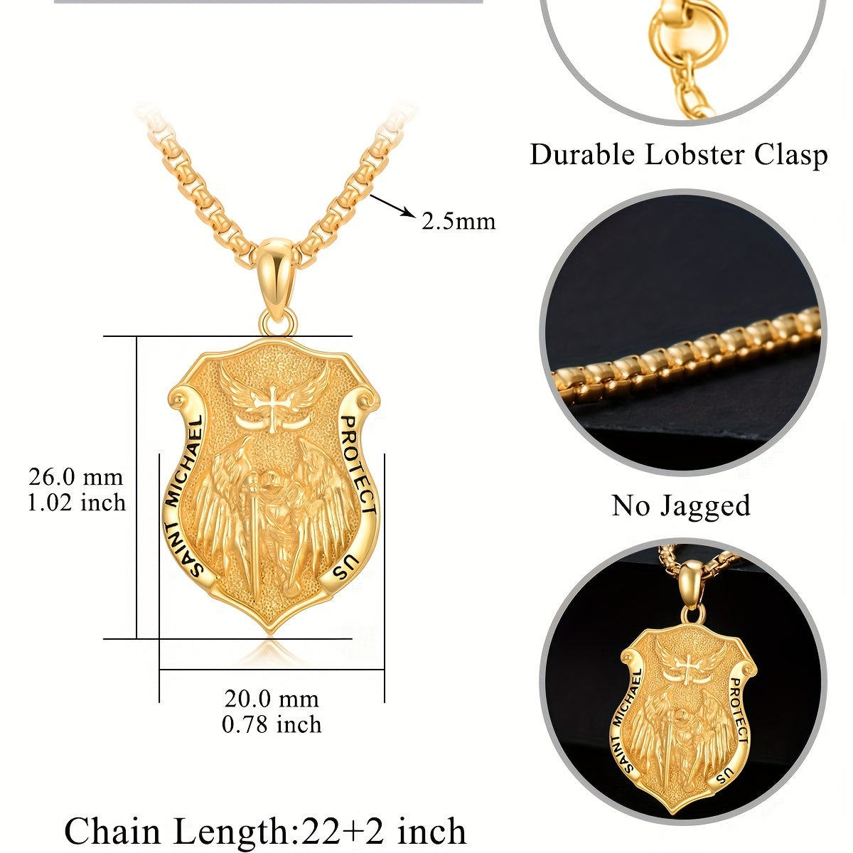 In His Divine Power Golden Plated Shield Necklace Pendant