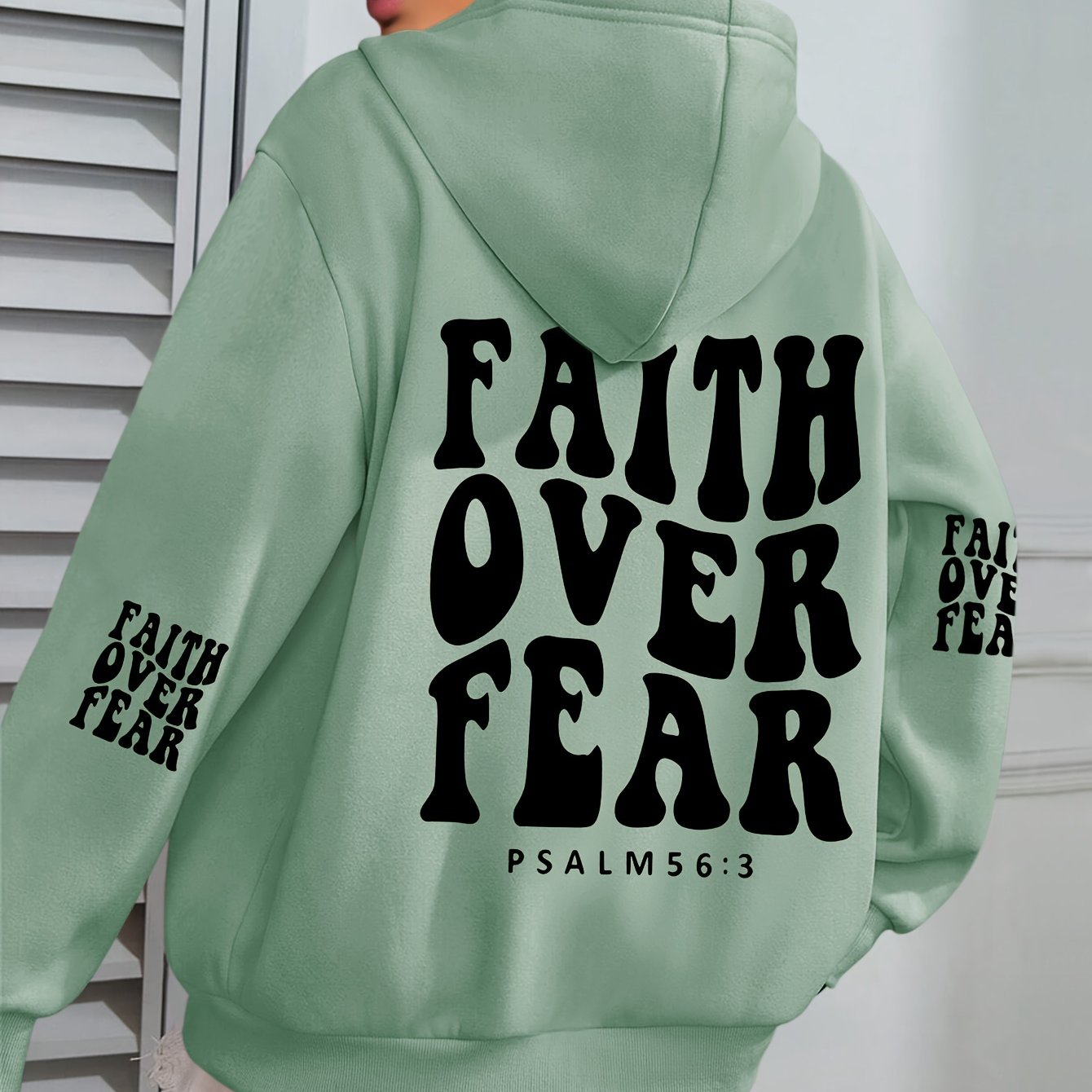 IHDP Faith Over Fear Hoodie Inspirational Print Sweatshirt