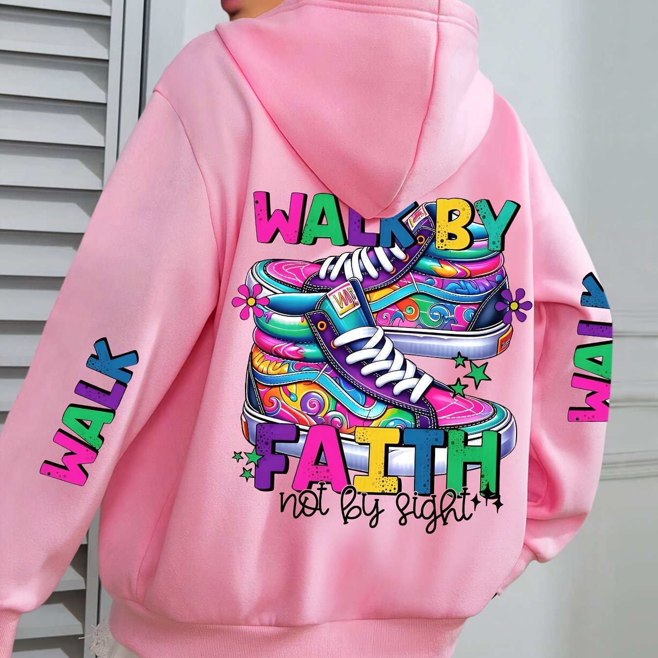 Hooded Sweatshirt With Vibrant Shoe Print And Pocket