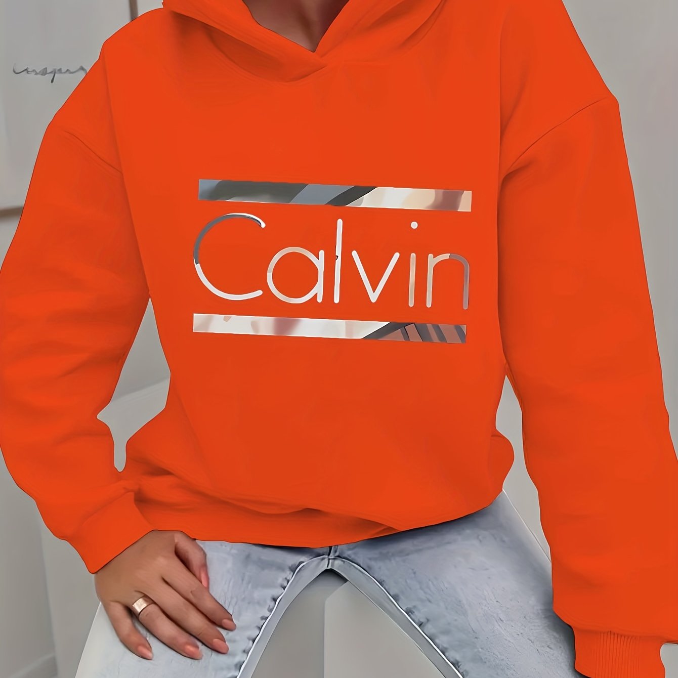 Calvin Womens Graphic Hoodie Casual Sweatshirt Long Sleeve