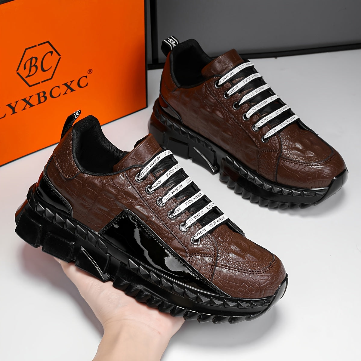 European Style Men Casual Lace Up Sneakers Thick Sole