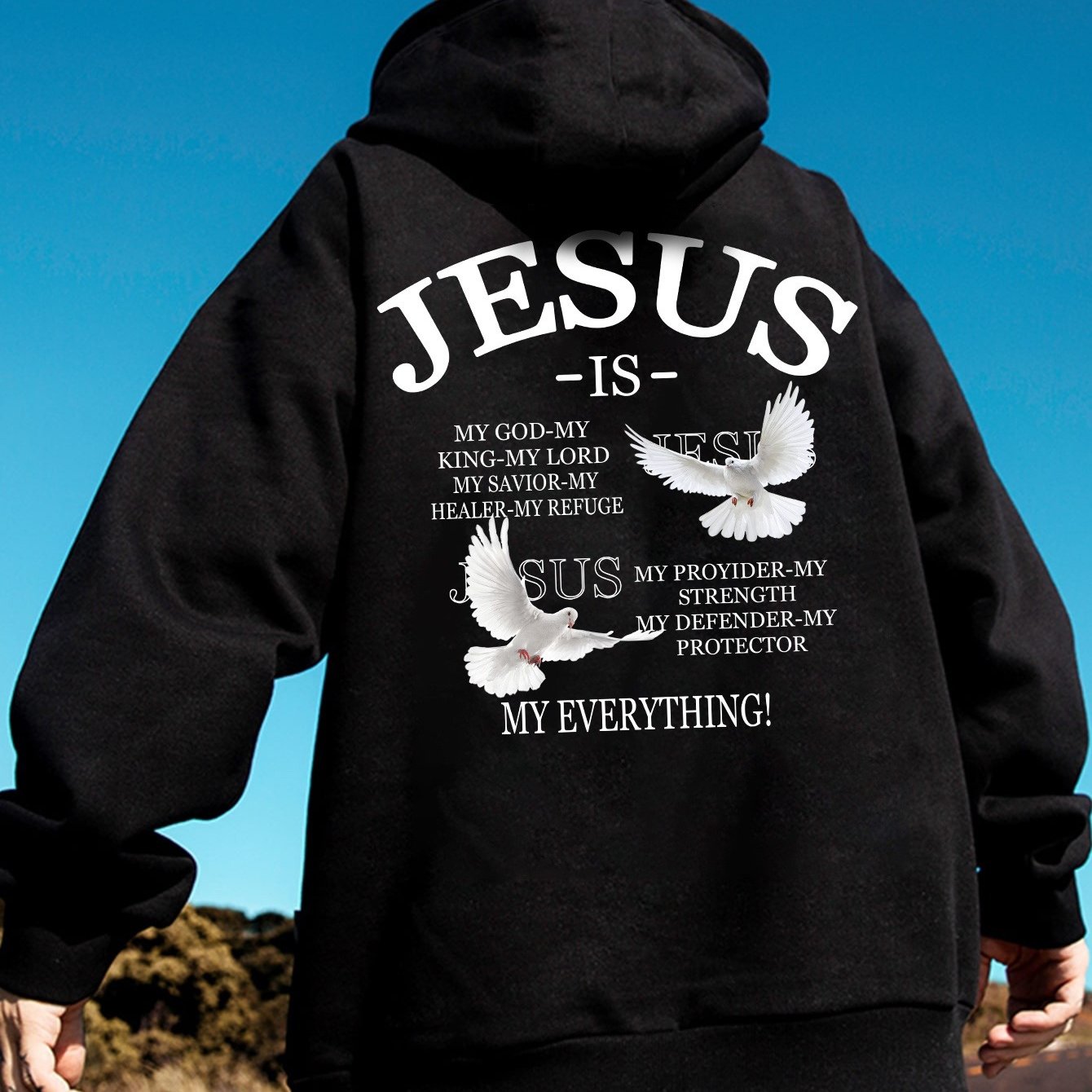 In His Divine Power Jesus Print Hoodie Sweatshirt Men