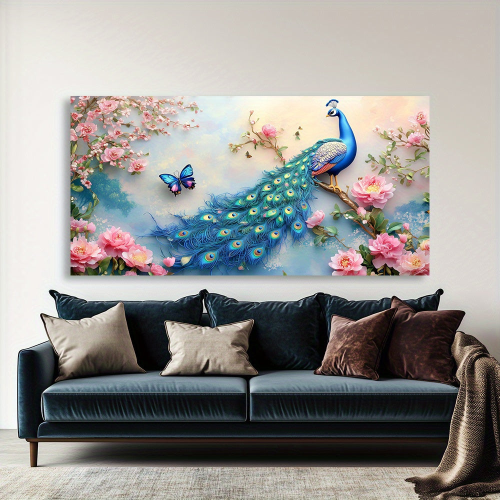 Peacock and Floral Abstract Canvas Wall Art Retro Modern for Living Room Bedroom Home Office Kid Room Restaurants