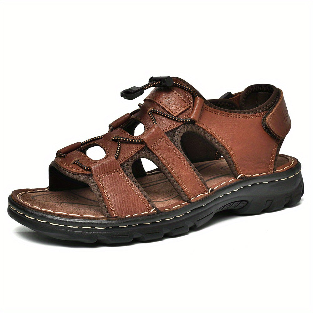 Azkbizd Mens Top Grain Leather Vintage Open Toe Sandals