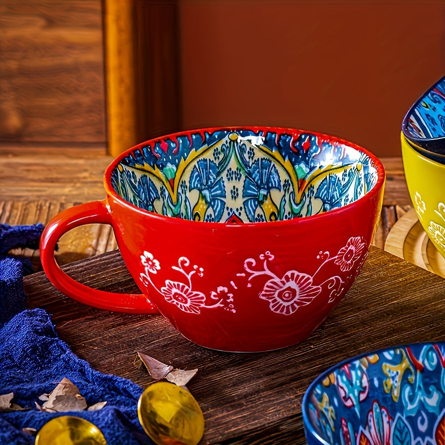 6pcs - Bohemian Ceramic Breakfast Mug - 15oz Large Capacity, Microwave Safe for Hot And Cold Drinks, Perfect Gift