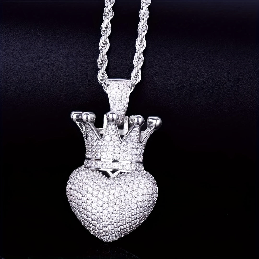 Hip Hop Love Plated Crown Pendant Necklace