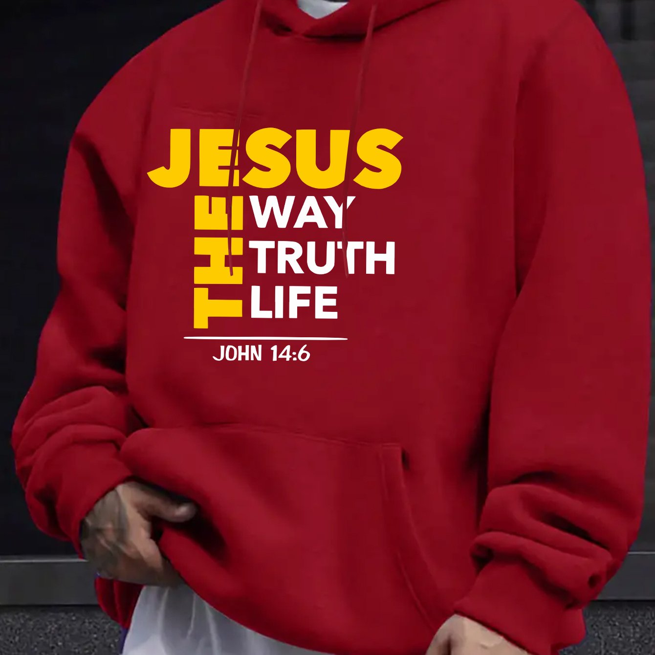 Mens Casual Geometric Hoodie With Jesus Is The Way Print