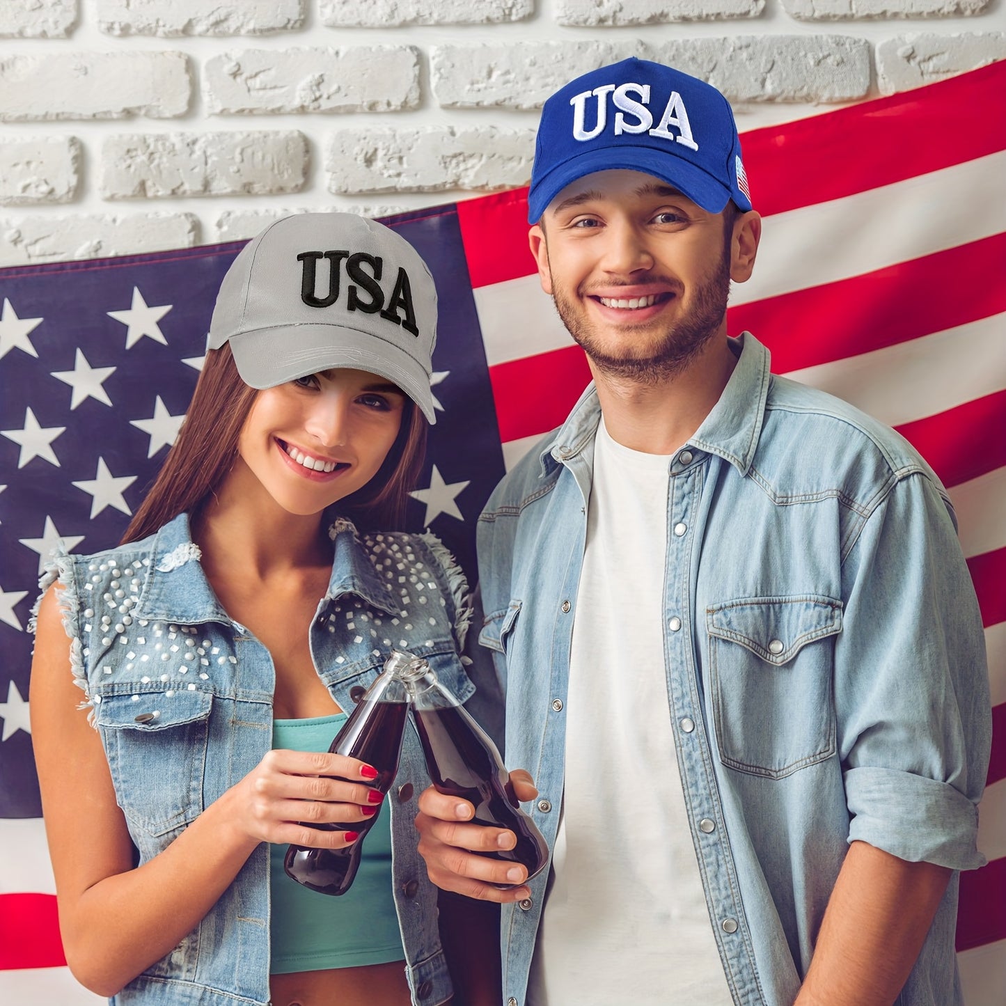 4pcs Patriotic USA Baseball Hats - Adjustable Cotton with Embroidered American Flag
