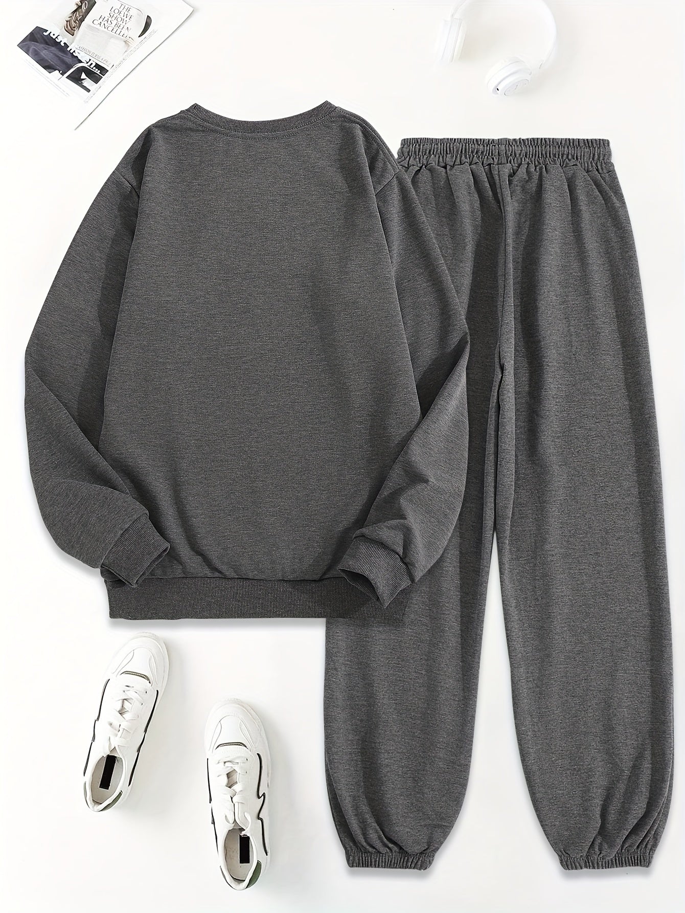 Womens Letter Print TwoPiece Set Crew Neck Sweatshirt Pants