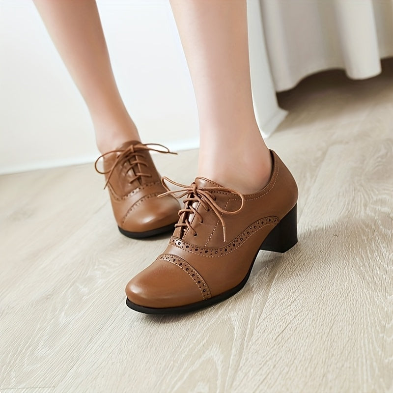 Womens Chunky Lace Up Vintage Oxfords Dress Pumps