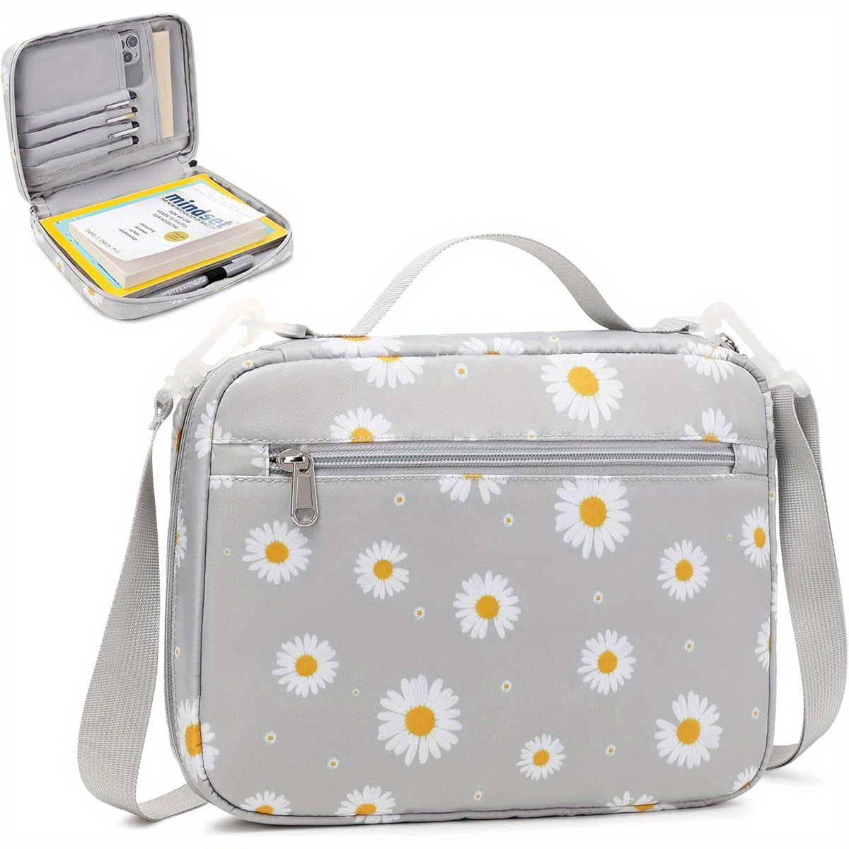 Women's Bible Carrying Case with Detachable Shoulder Strap and Daisy Design