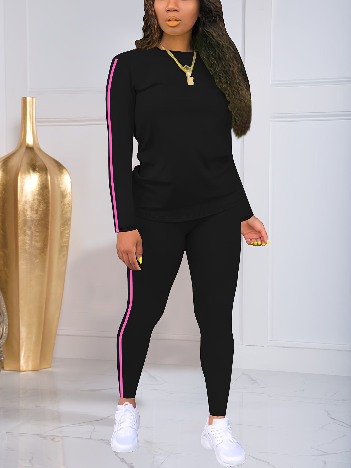 Women Autumn Winter Two Piece Pants Set With Stickers