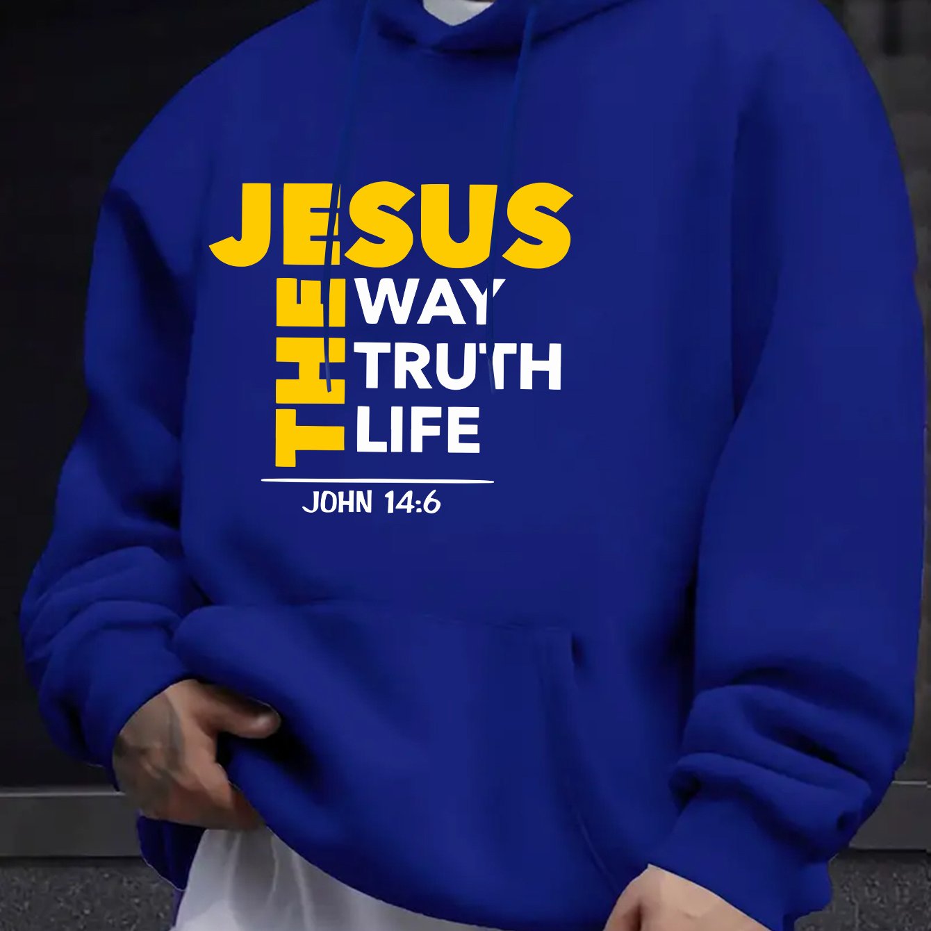 Mens Casual Geometric Hoodie With Jesus Is The Way Print