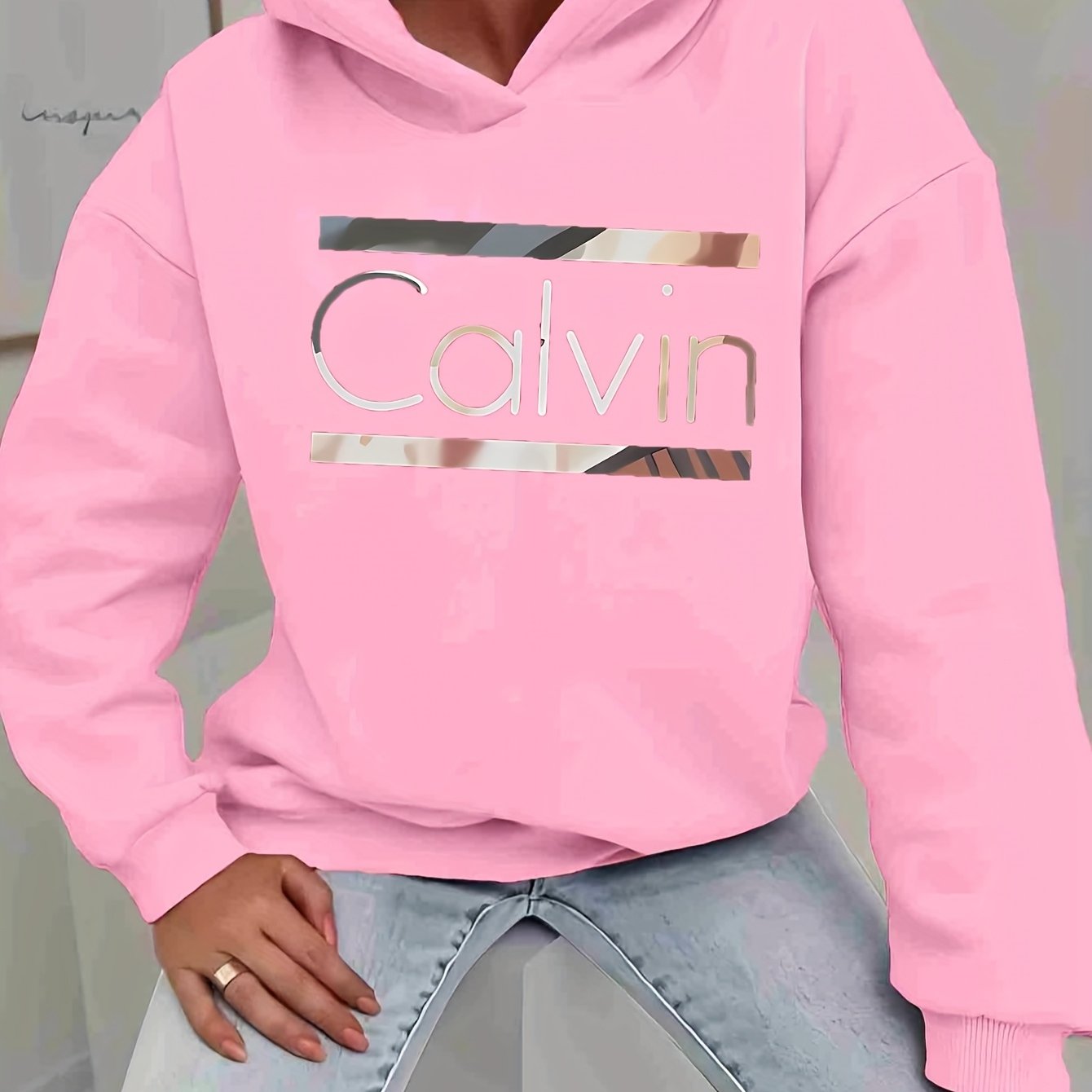 Calvin Womens Graphic Hoodie Casual Sweatshirt Long Sleeve