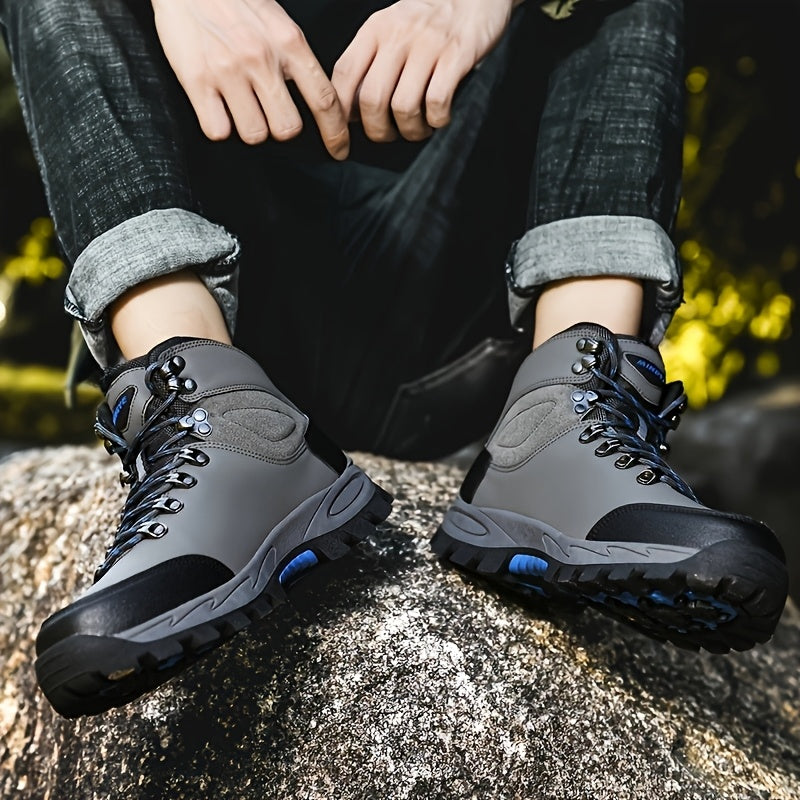 Stylish Geometric Men's High-Top Casual Sneakers with Durable Synthetic Upper and TPR Sole for Outdoor Adventures Sports Streetwear and Hiking