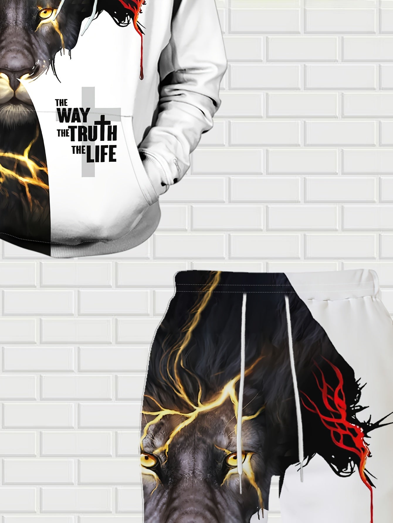 Divine Power 3D Lightning Lion Hoodie Set For Gentlemen