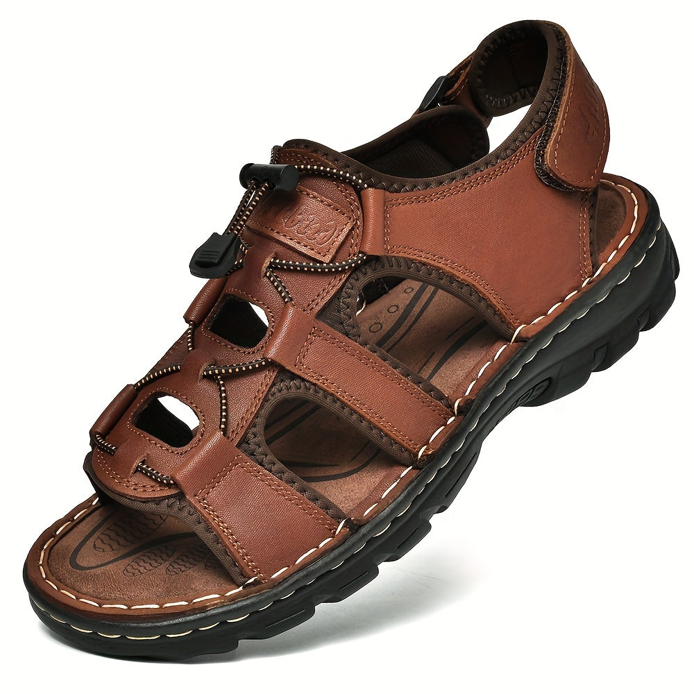 Azkbizd Mens Top Grain Leather Vintage Open Toe Sandals