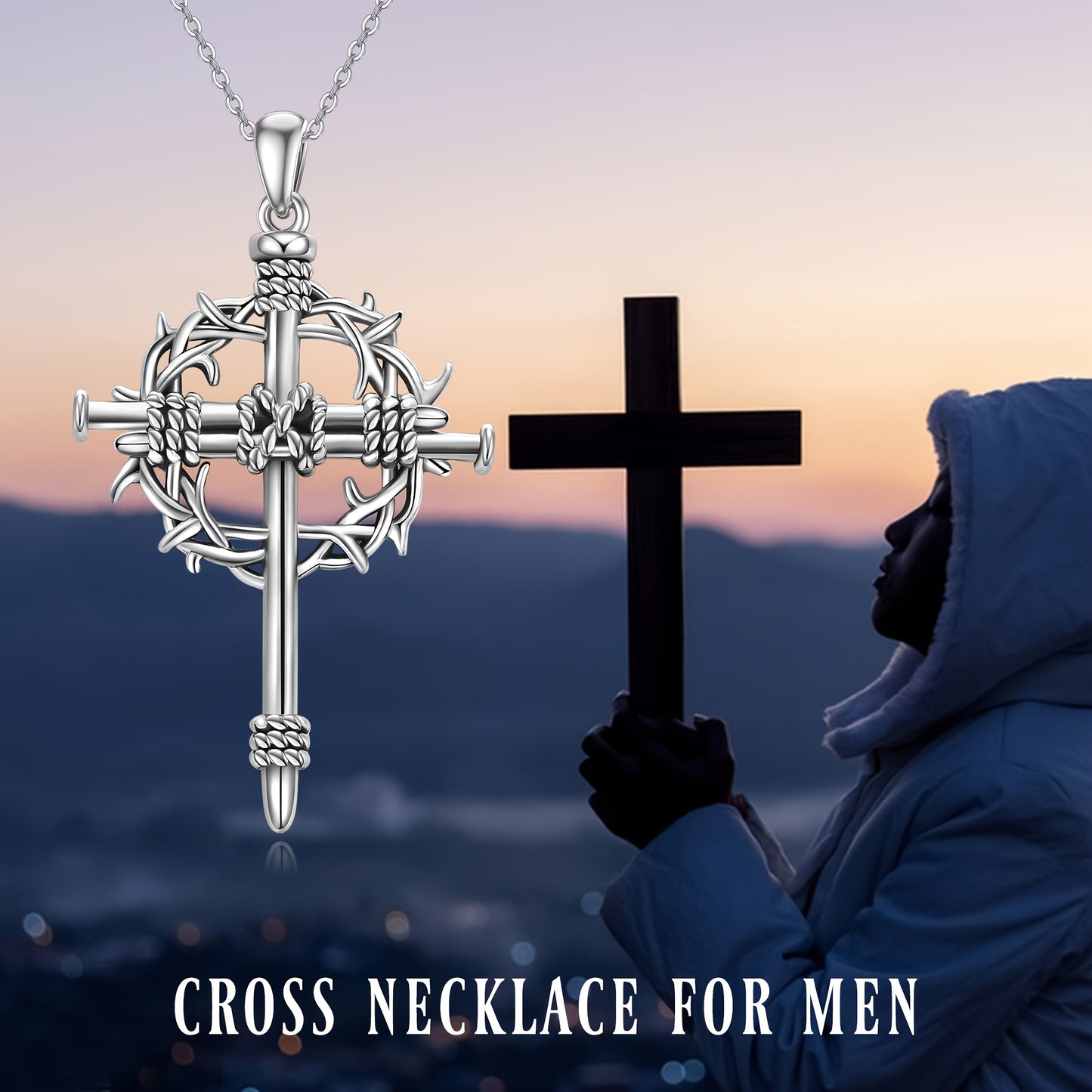 Nail Cross Necklace Silvery Thorns Crucifix Pendant