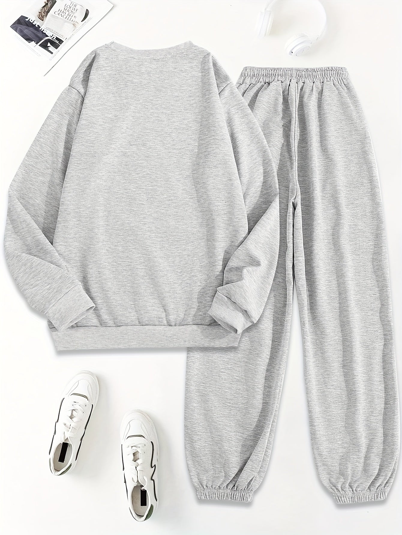 Womens Letter Print TwoPiece Set Crew Neck Sweatshirt Pants