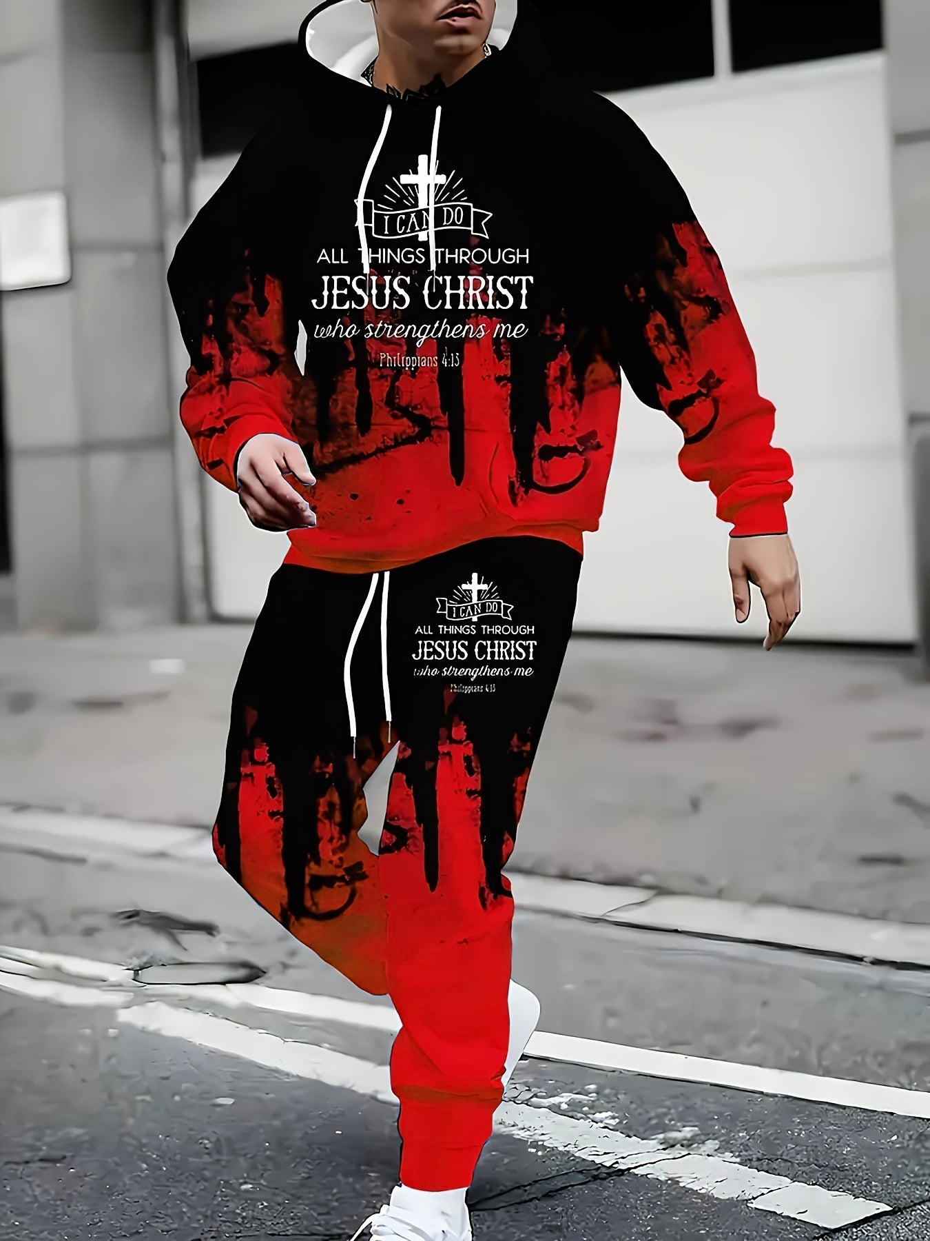 Faith Print Two Piece Hoodie And Jogger Set Everyday