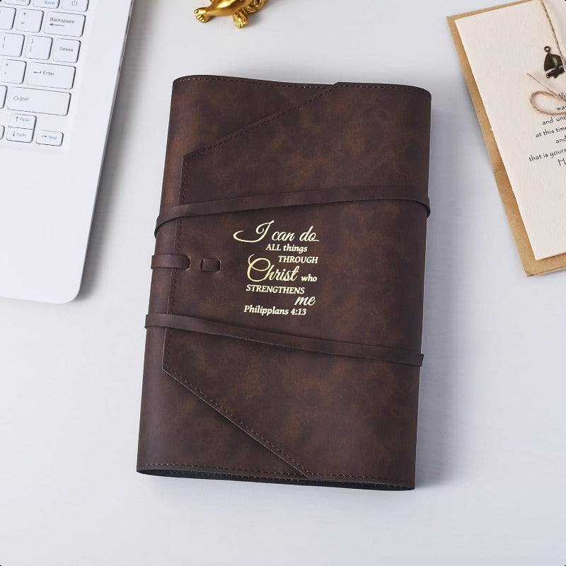 Leather Bible Cover for Men and Women I Can Do All Things Through Christ Gifts