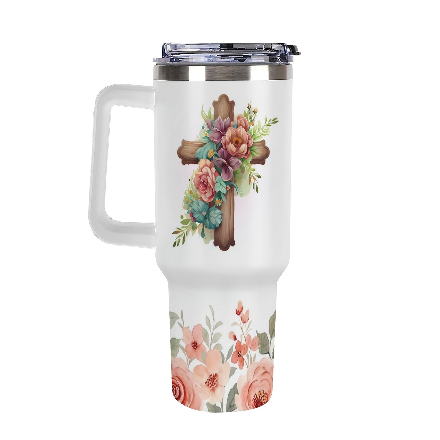 40 Ounce Christian Cross Pattern Steel Insulated Water Cup